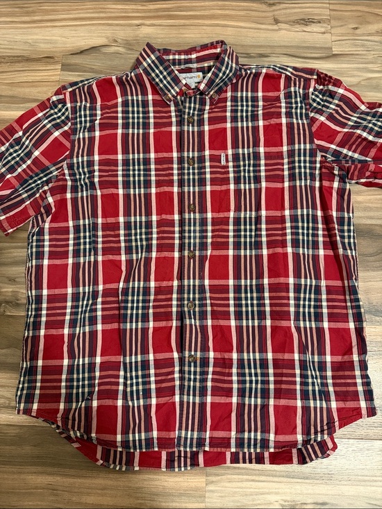 Carhartt Other - Carhartt Relaxed Fit Plaid Button-Up S/S Shirt Men’s 2XL Red Blue Casual